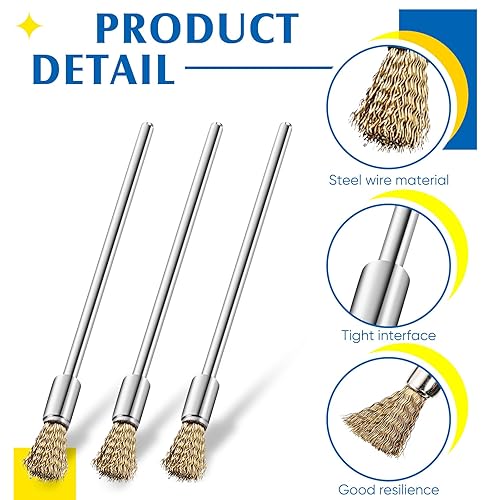 Miniatura 10 de Lounsweer 10 cepillos de alambre de limpieza extendidos para el extremo de la pluma, cepillo de alambre de 0.118 pulgadas (0.118 in), brocas de