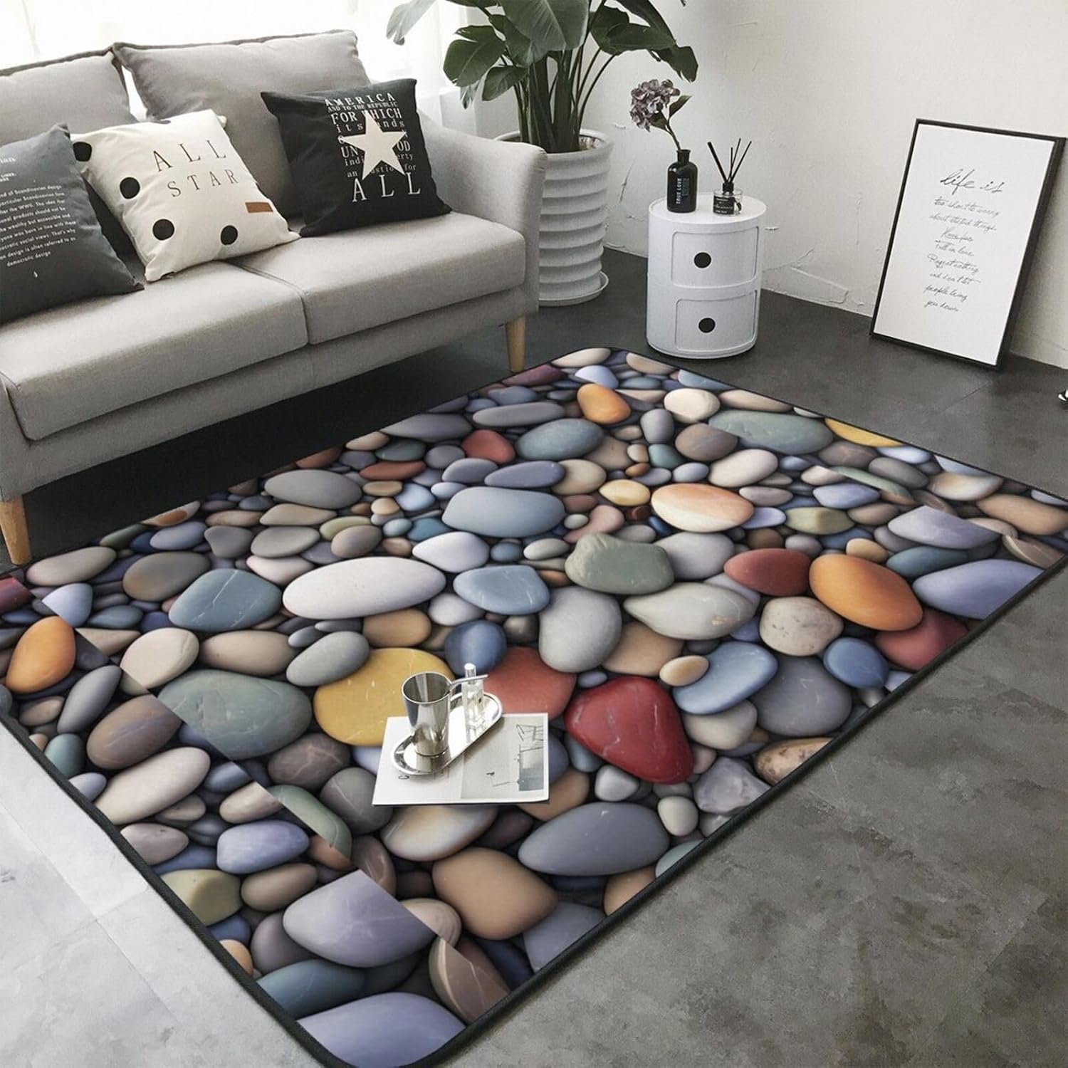 Flannel Non-Slip (Pebble Stone) Rug Pad 80Ã—50in Soft Washable Protective for Hardwood Floors Bedroom Bathroom Living Room