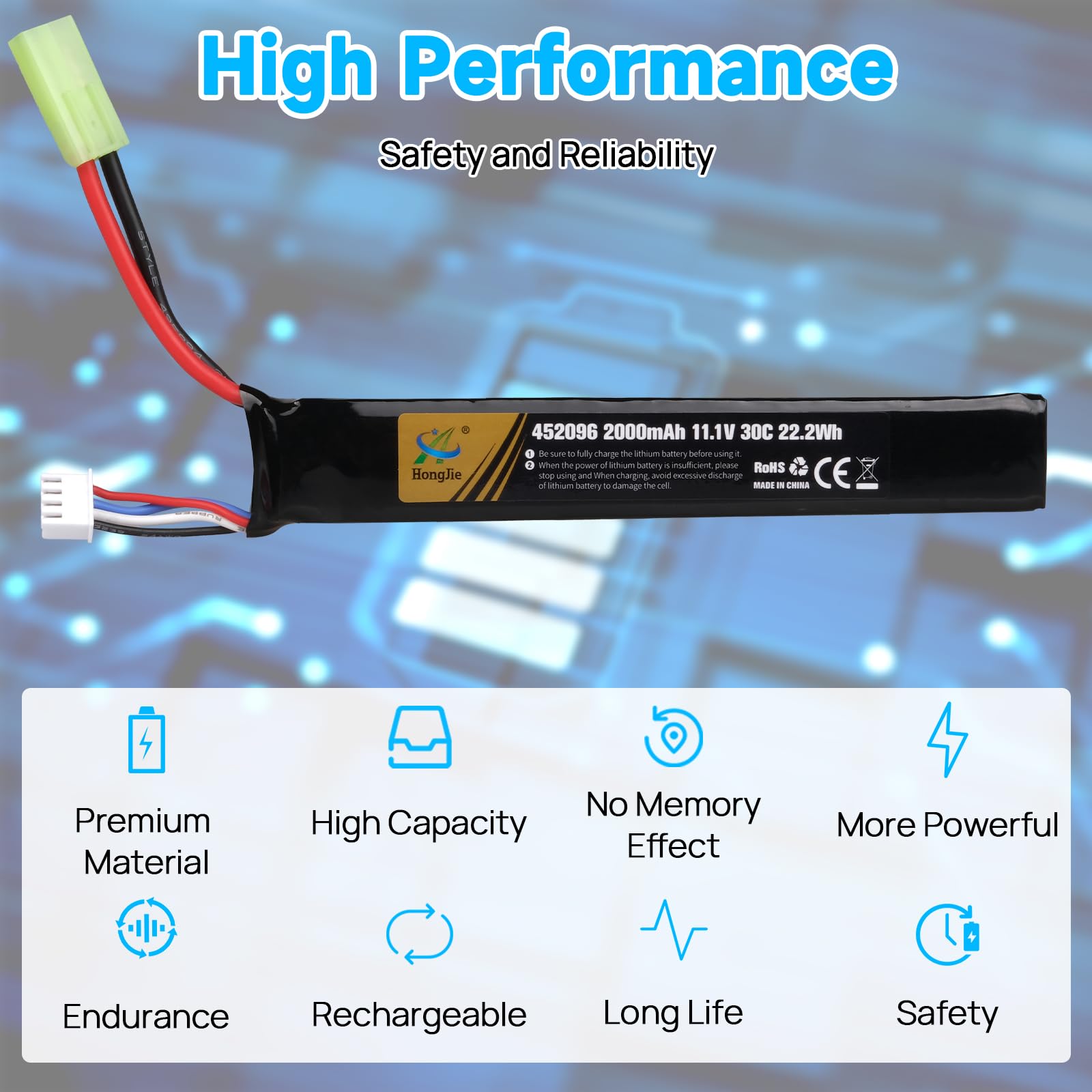 11,1 V 2000 mAh 30C 3S Batteria LiPo Ricaricabile con Tamiya Connettore per Giocattoli Airsoft M4, M110, AK47, L85, MP5, Scar, M249, AUG, AEG, MP5K, M60, RPK, PKM Model Airsoft Rifle