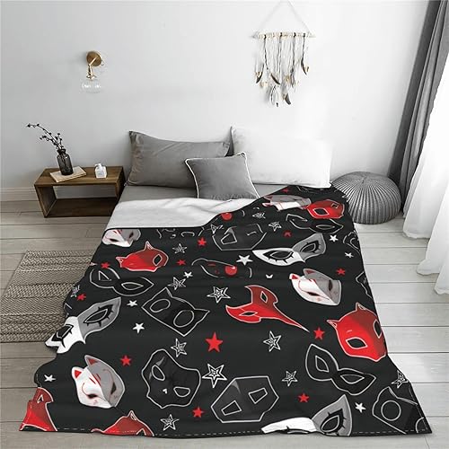 Miniatura 2 de Persona - Manta de franela de microfibra suave con patrón de 5 máscaras, cómoda manta Sherpa con aire acondicionado para