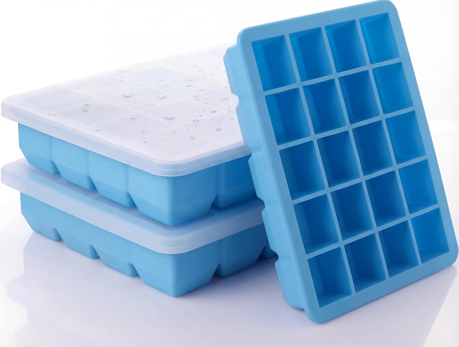 1 Tbsp Silicone Freezer Molds -silicone freezer trays with lid,3 Pack-Soup freezer molds,Perfect for Storing Garlic, Ginger,Paste,Pesto,Lemon Juice,and More (Blue)