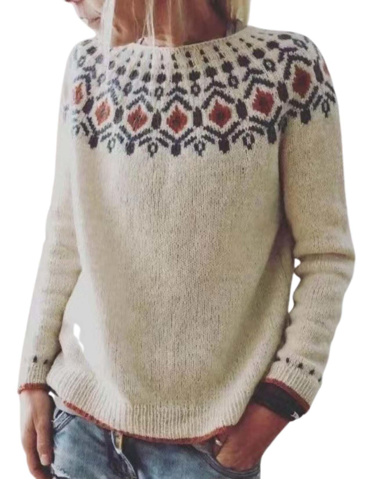 Womens Pullover Vintage Sweater Casual Loose Long Sleeve Knitted Sweater Autumn and Winter Striped Vintage Designs