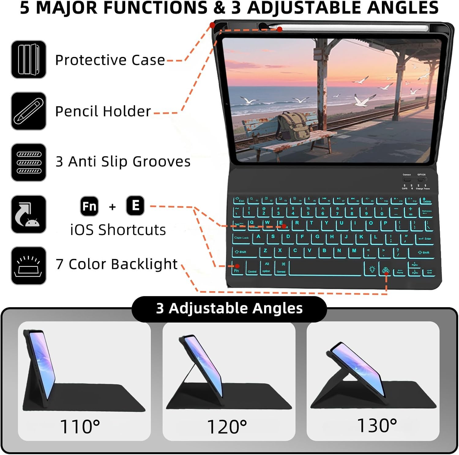 Keyboard Case for iPad 10th / A16 11th Generation 2022/2025-7 Colors Backlit Keyboard Cover and Mouse (Black)