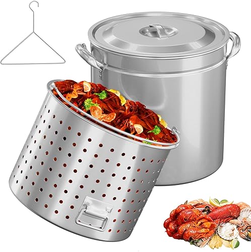 Bonnlo 102QT Olla de Acero Inoxidable para Hervir Mariscos, Cangrejos, Langosta y Cangrejo, Freir Pavo y Cocinar al Vapor Tamales, Gran Olla de