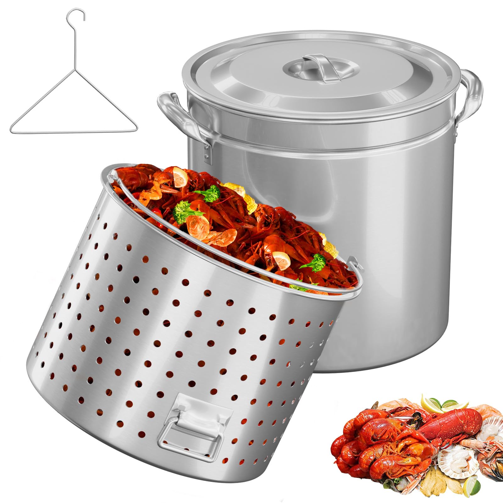 Bonnlo 102QT large boil pot with steamer basket, lid, and lifting hook