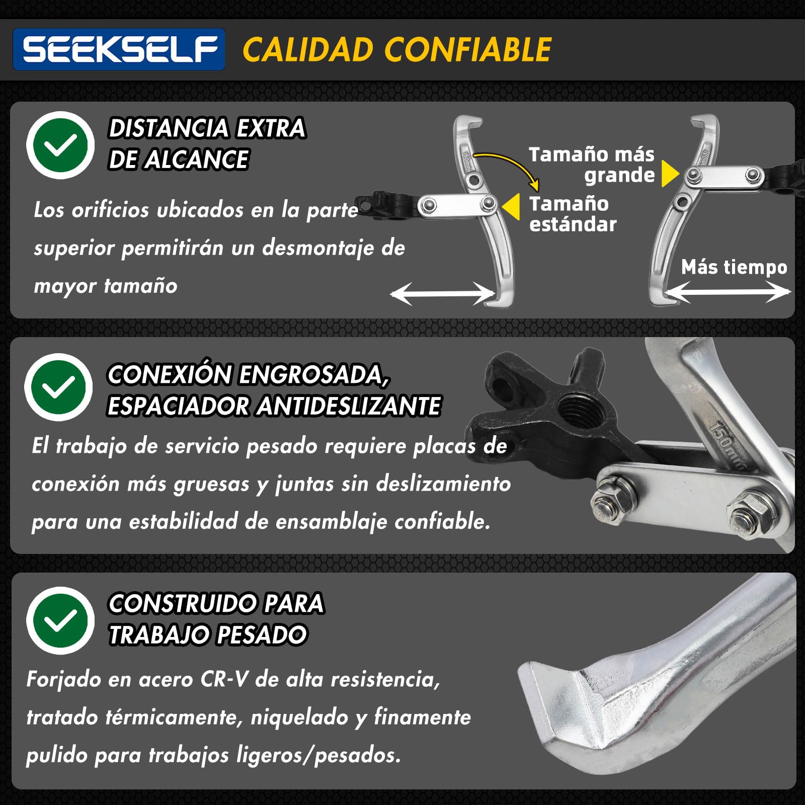 Juego de extractor de engranajes de 3", 4", 6" y 8" pulgadas, kit de extractor de rodamientos de 2 mandíbulas/3 mandíbulas con llave dinamométrica, herramienta de tracción resistente