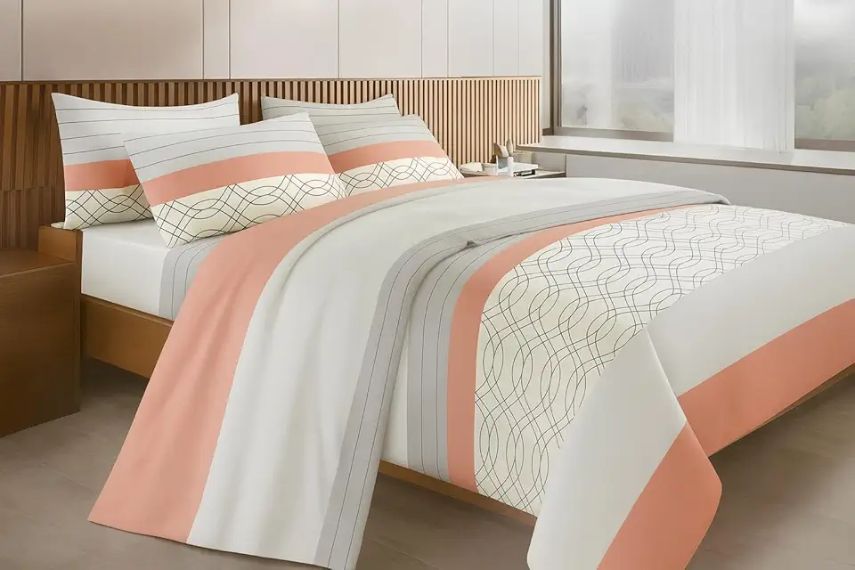 Jogo de Lençol de Cama Casal Queen, 4 Peças, 100% Algodão, 2500 Fios, Estampado Importado (Cinza Wave)