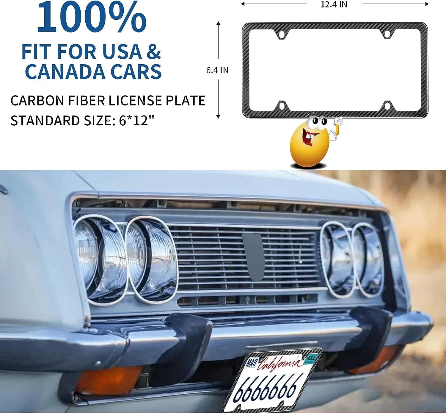 2 Pack Real Carbon Fiber License Plate Frame, Slim Edge License Plate Frames, High Gloss Finish License Plate Holder with Mounting Tools, Car License Plate Cover Fit for US CAN Vehicles 4 Holes