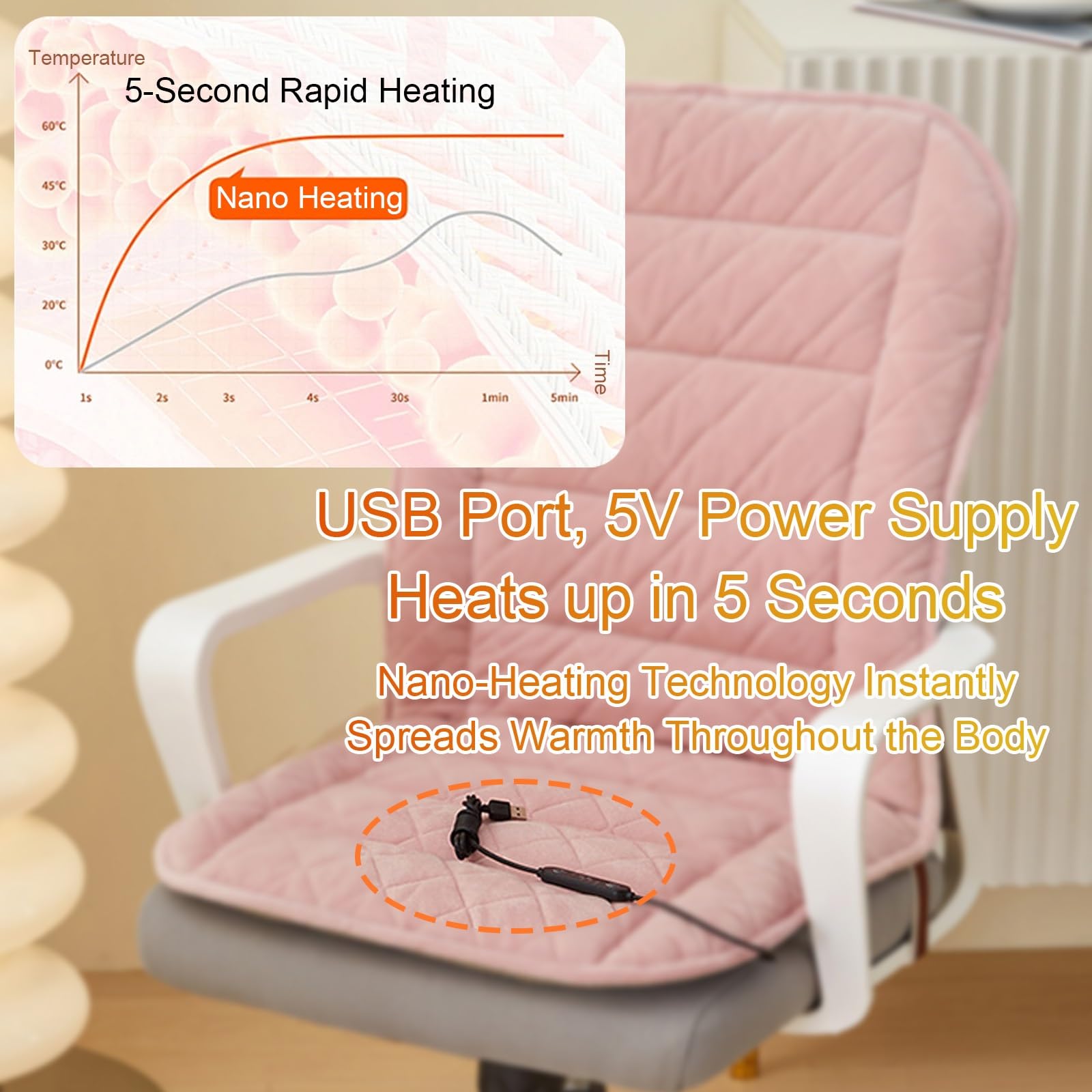 5V Coussin Chauffant pour Chaise de Bureau, Heating Pad avec 3 Réglages de Température et 3 Temporisations, Tapis Chauffant USB pour la Maison(Green)