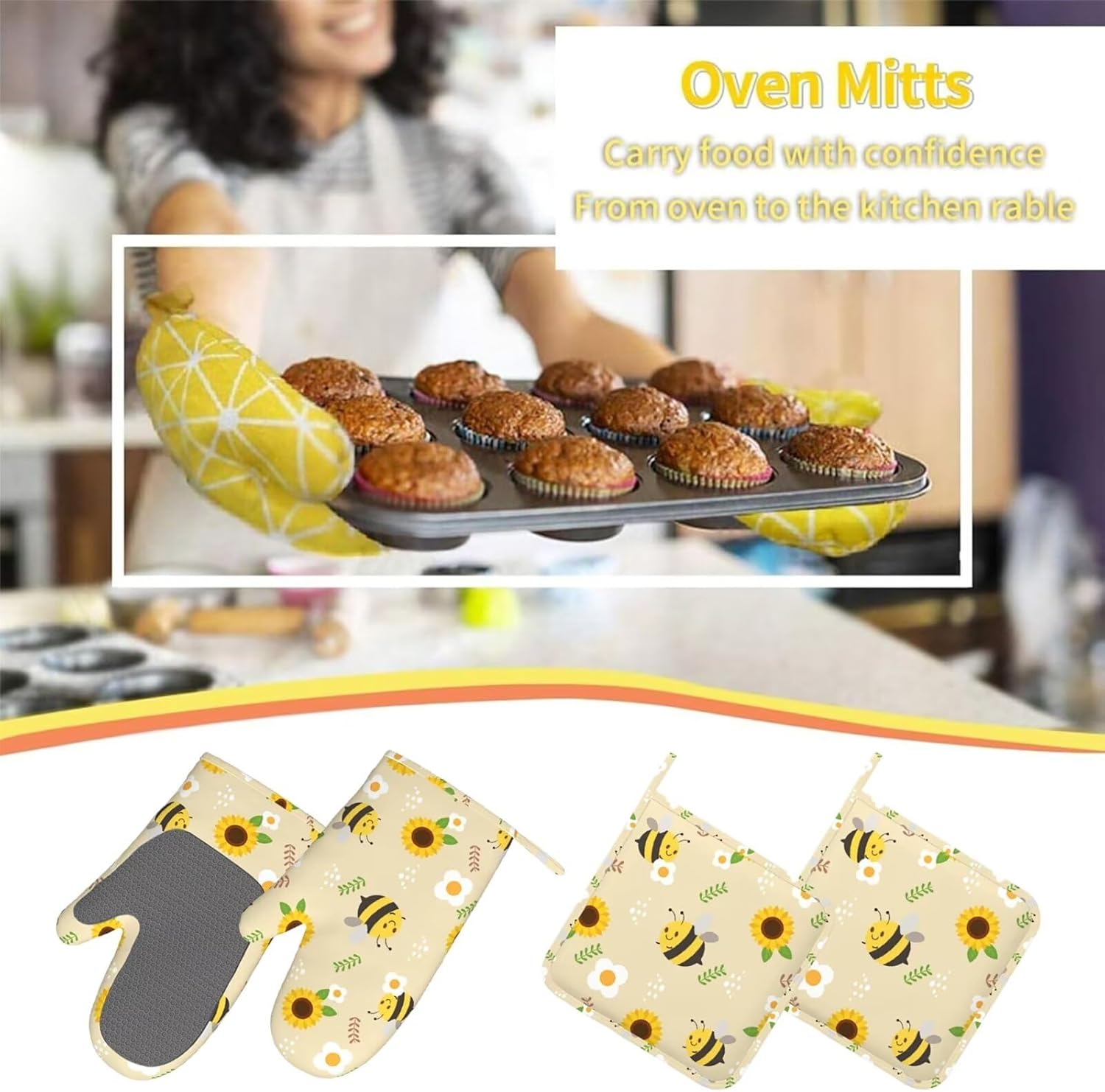 Oven Mitts and Pot Holders with Apron Set of 5 Silicone Kitchen Mitts Apron Pot Holder Set Oven Gloves Hot Holders - Image 7