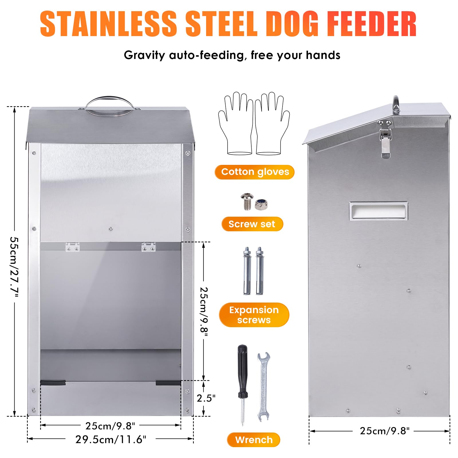 Comedero automático para perros de raza grande, dispensador automático de comida para perros, 25 libras, gran capacidad, acero inoxidable, estación de alimentación para mascotas, dispensador