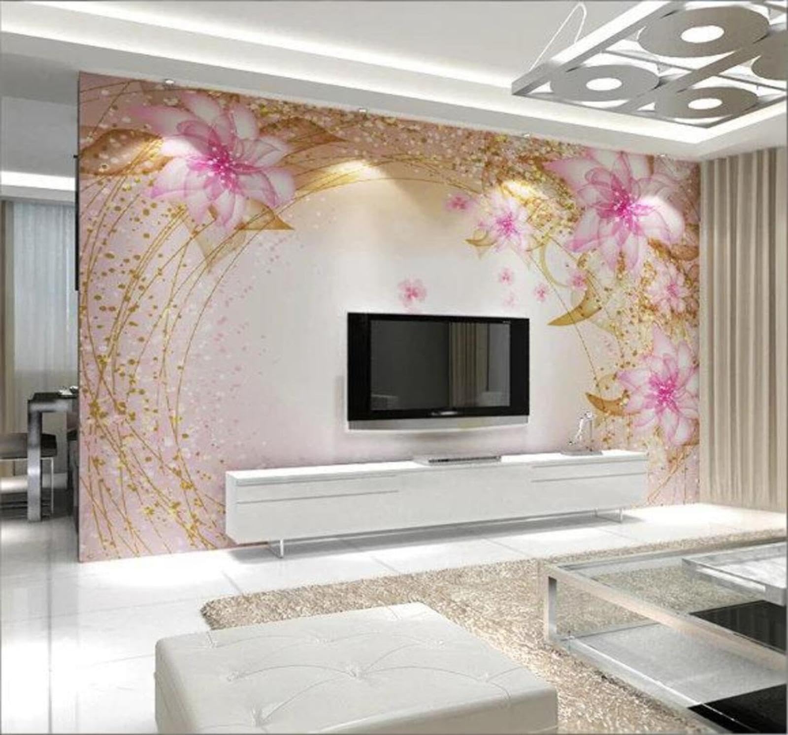 Wallpaper-3D-Xlm 250Cm×170Cm(B×H) Elegant Pink Dreamlike Flowers Vines 3D Wallpaper Easy Install Feature Office Living Room Sofa Bedroom Tv Background Wall Decoration-250Cm×170Cm