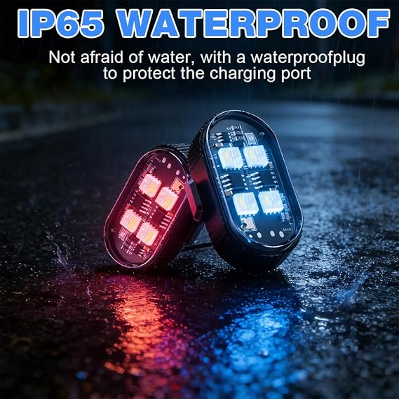 8Pcs Wireless LED Strobe Lights, Wireless Led Lights with Remote Control, 8 Colors 10 Kind of Lighting Effects USB Rechargeable Anti-Collision Warning Light or Car Drone Motorcycle Bike [Energy Class A+++]