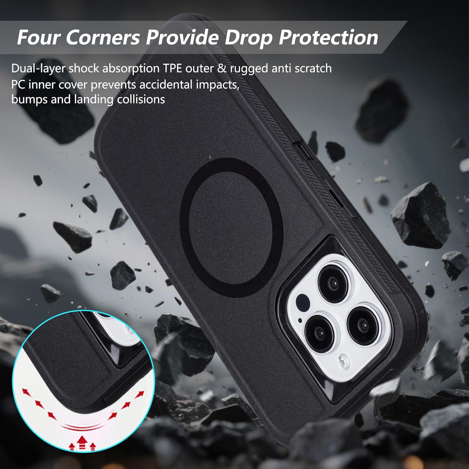 for iPhone 15 Pro Max Case with Belt Clip Holster, Compatible with MagSafe, 3-Layer Shockproof Anti-Drop Full Body Protective Case, Heavy Duty Rugged Defender Cover for iPhone 15 Pro Max, Black - Image 3