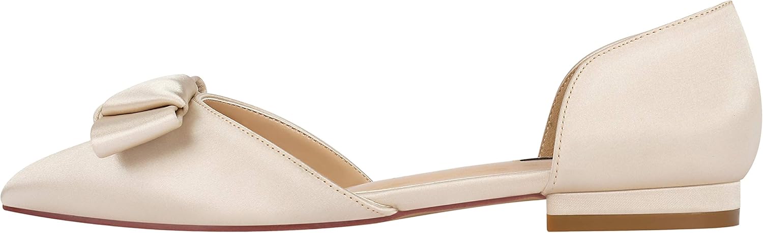 ERIJUNOR Comfortable Low Heel Wedding Shoes with Bow Knot D’orsay Pointy Toe Flats