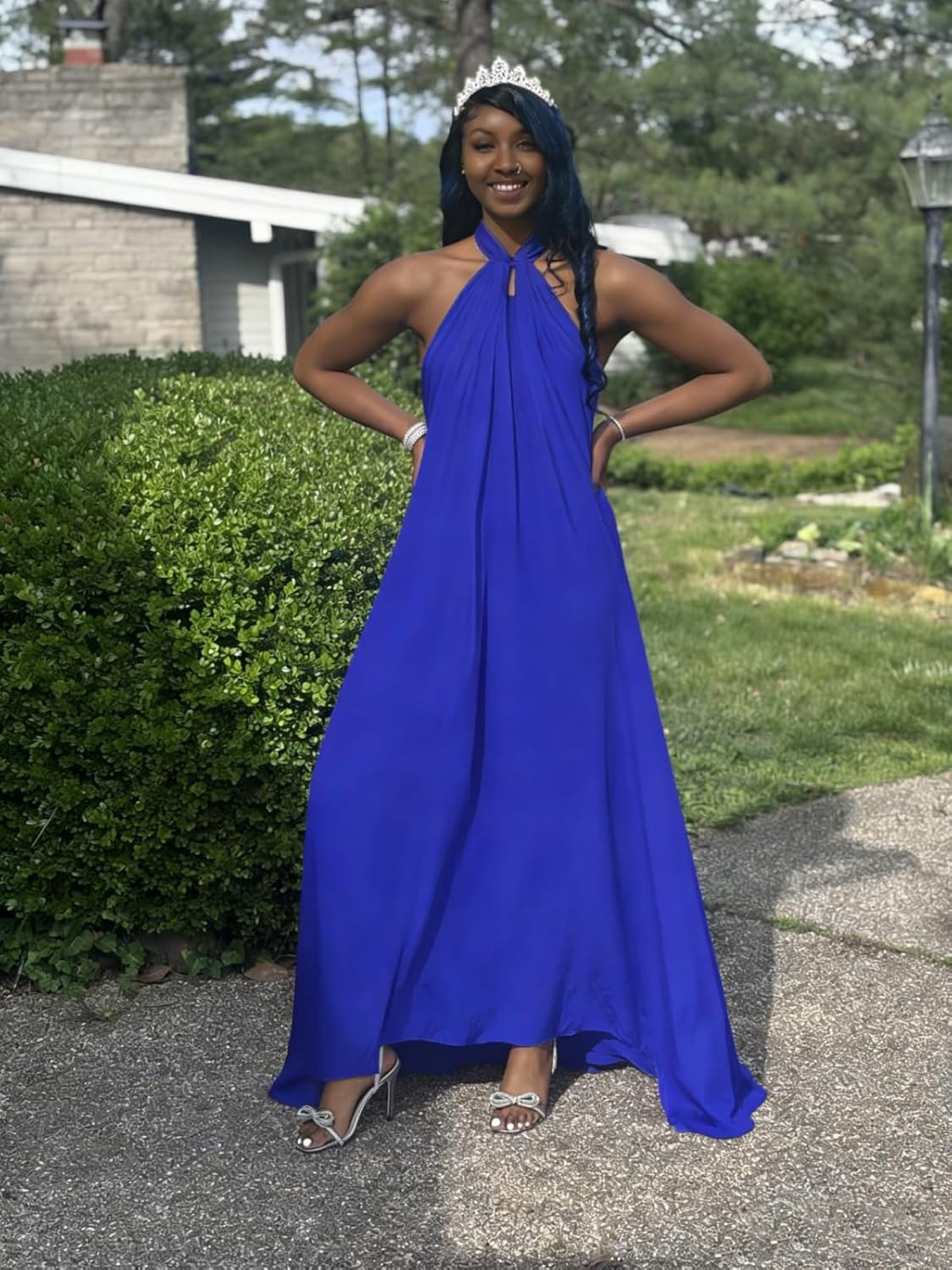 Halter Bridesmaid Dresses with Pockets for Women Long Chiffon Formal Dress A Line Pleated Evening Party Gowns DR30