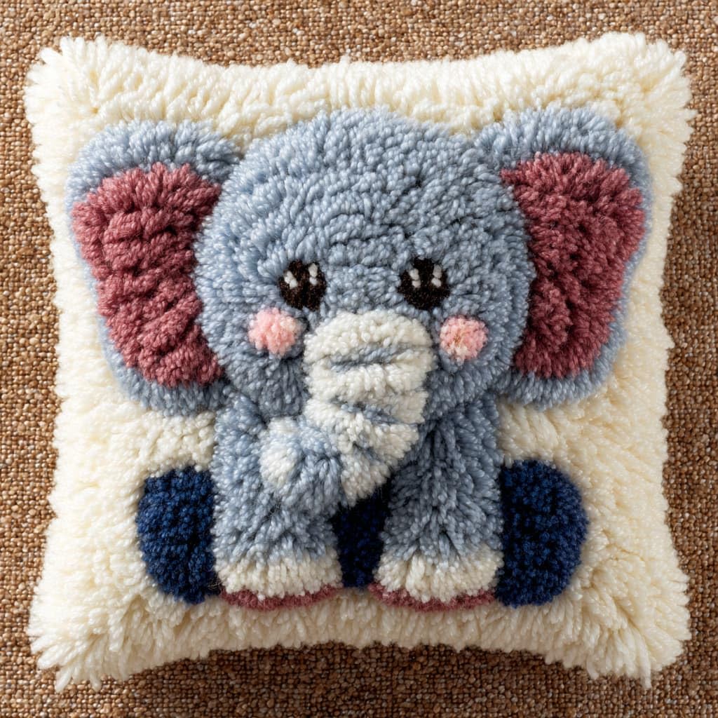 Taxpy Latch Hook Kits, Animals Elephant Pillow Pre-Printed Patterns Pillowcase Needlework Crochet Yarns Latch Hooking Cushion for Sofa Decor 17x17inch