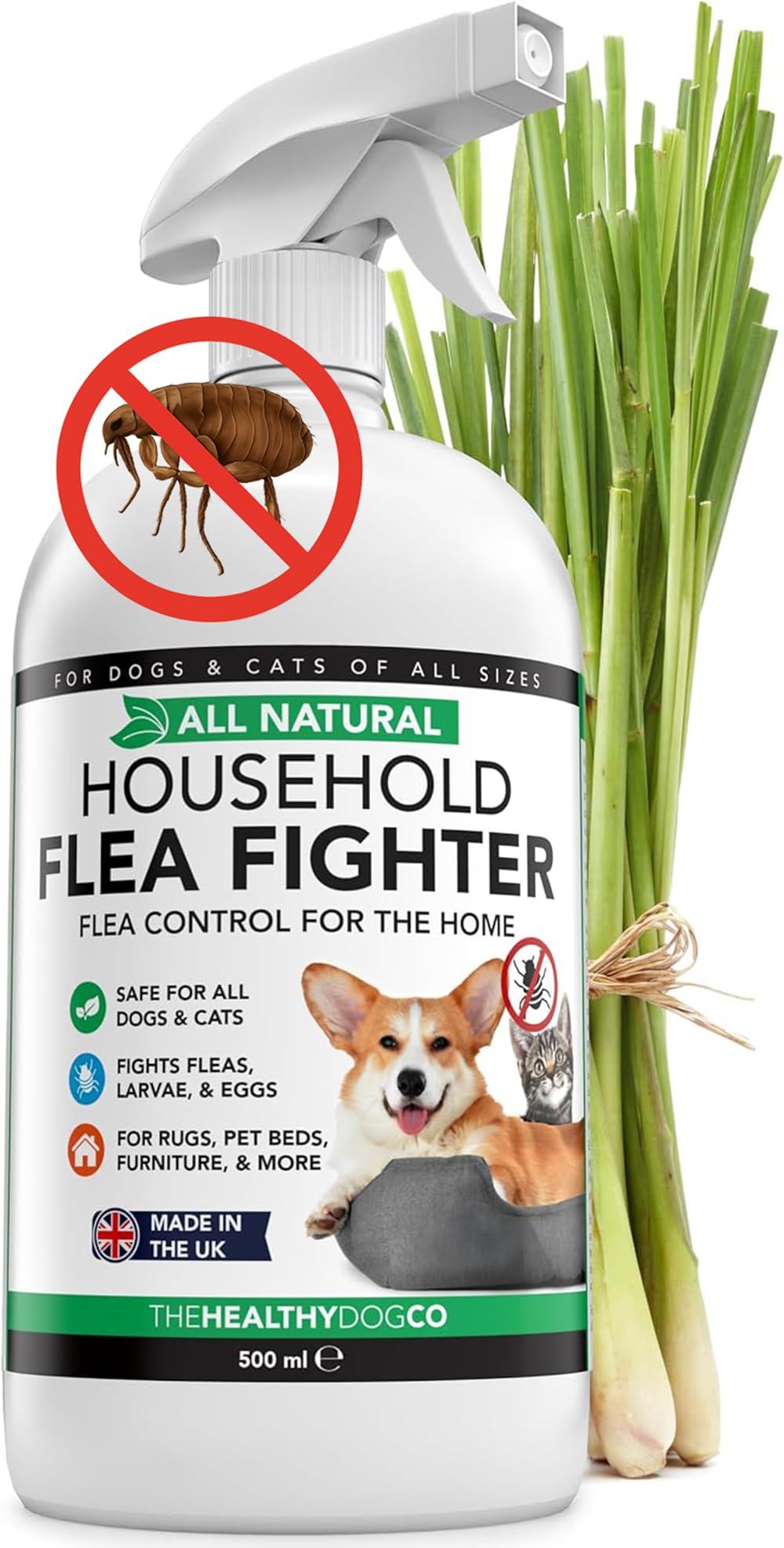 500ml Naturel Spray Anti Puces Chat & Chien | Traitement Anti Puces, Tiques Et Insectes | Spray Anti Puces pour la Maison, Meubles & Textiles | Spray Anti Puce Maison à l'huile de Citronnelle