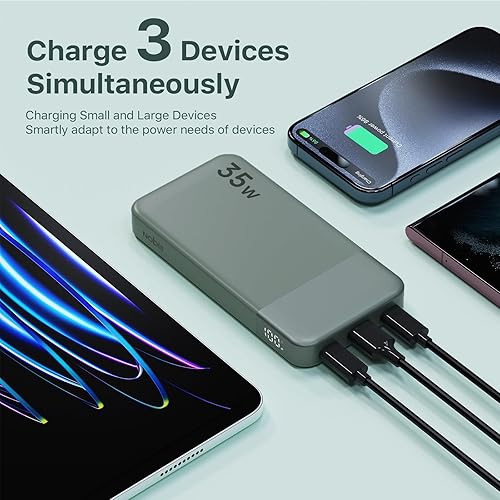 Miniatura 4 de NOBIS Cargador portátil, cargador de batería de 10000 mAh de carga rápida, paquete de baterías con cable C a C, banco de baterías con pantalla