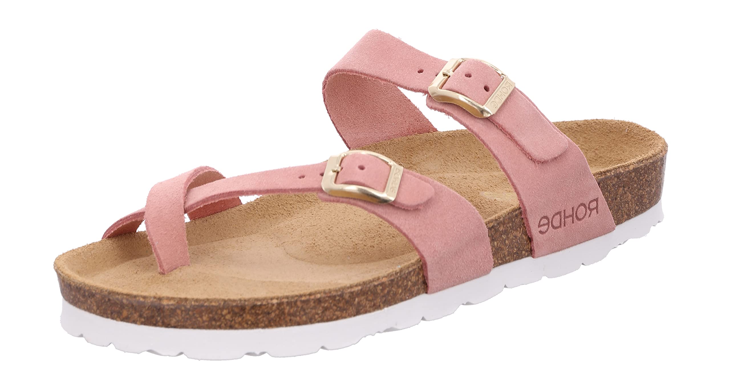 Rohde Damen Zehentrenner Pantolette Leder Schnalle Kork Fußbett Alba 5573, Größe:40 EU, Farbe:Mehrfarbig