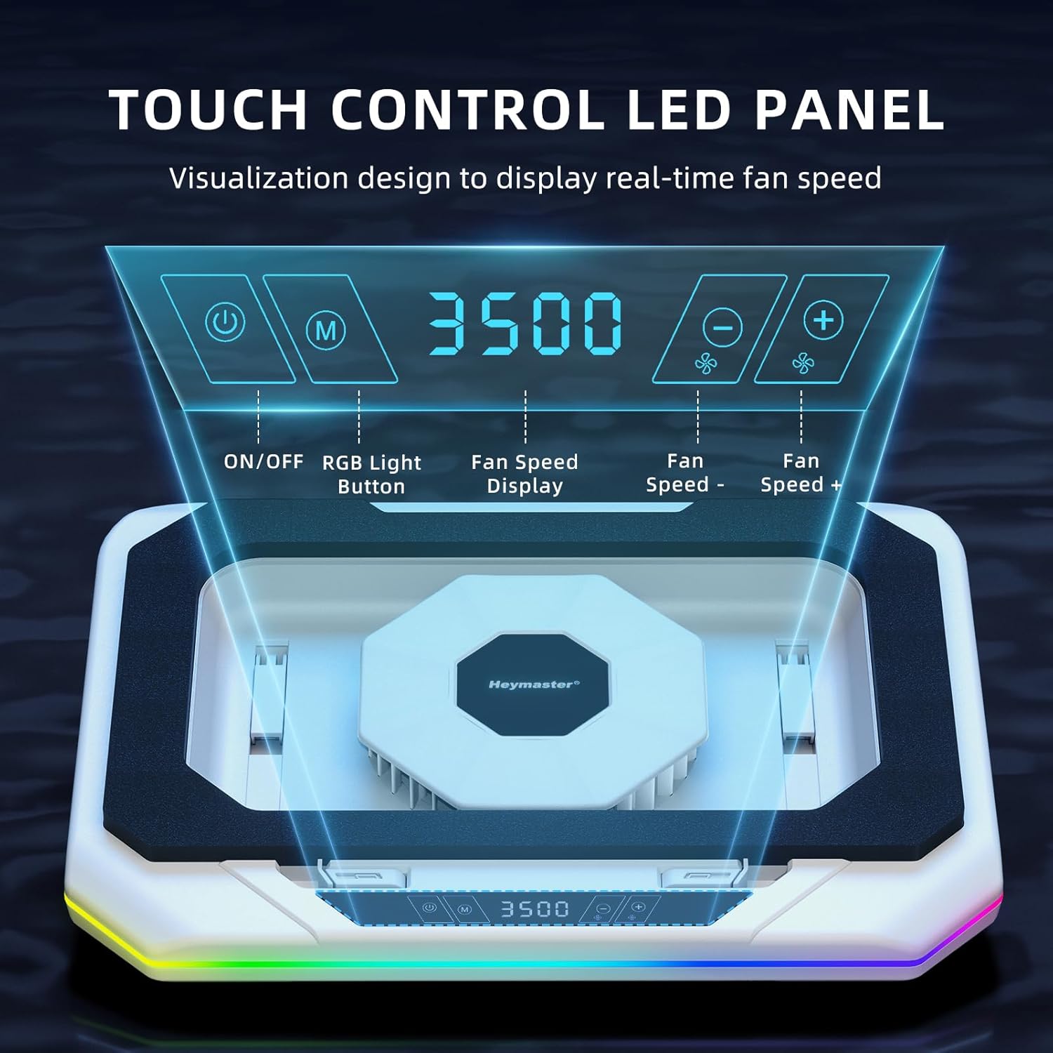 RGB Gaming Laptop Cooling Pad, 3500 RPM Powerful Turbofan Laptop Cooler, 3 Port USB Hub, LED Screen and Touch Control Adjustable for 12-21 Inches Laptops