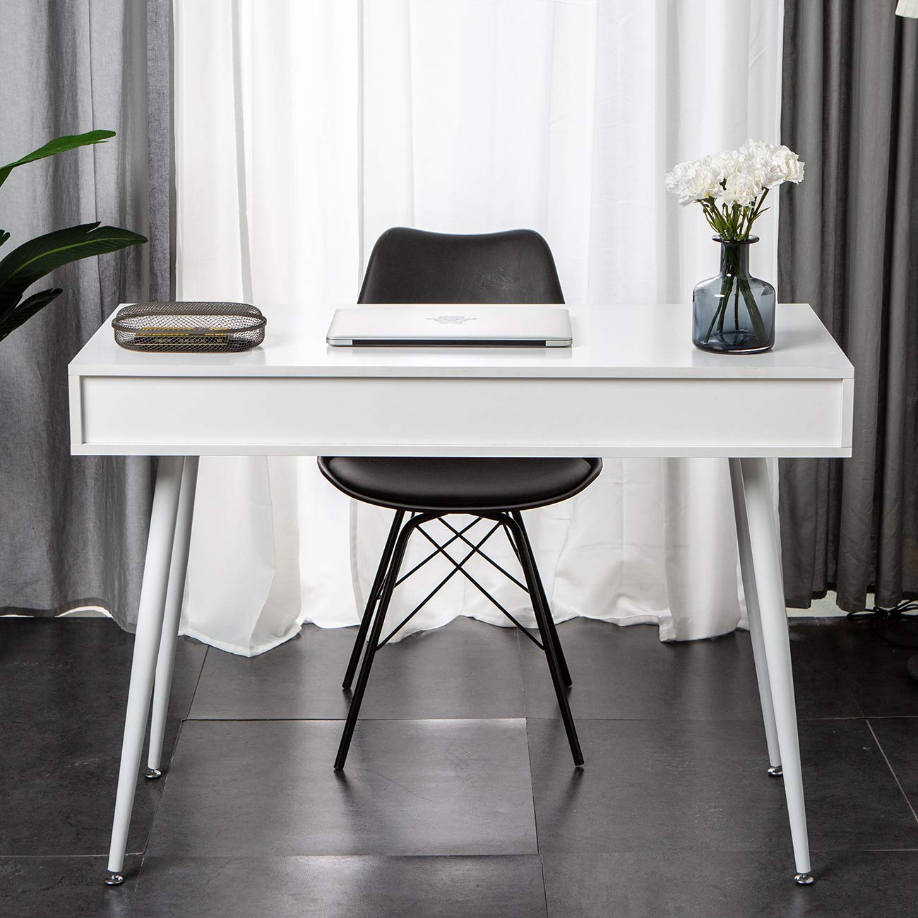 soges Scrivania per computer, tavolo da lavoro, studio con 3 cassetti per forniture per ufficio teak, 110 x 50 x 78,5 cm