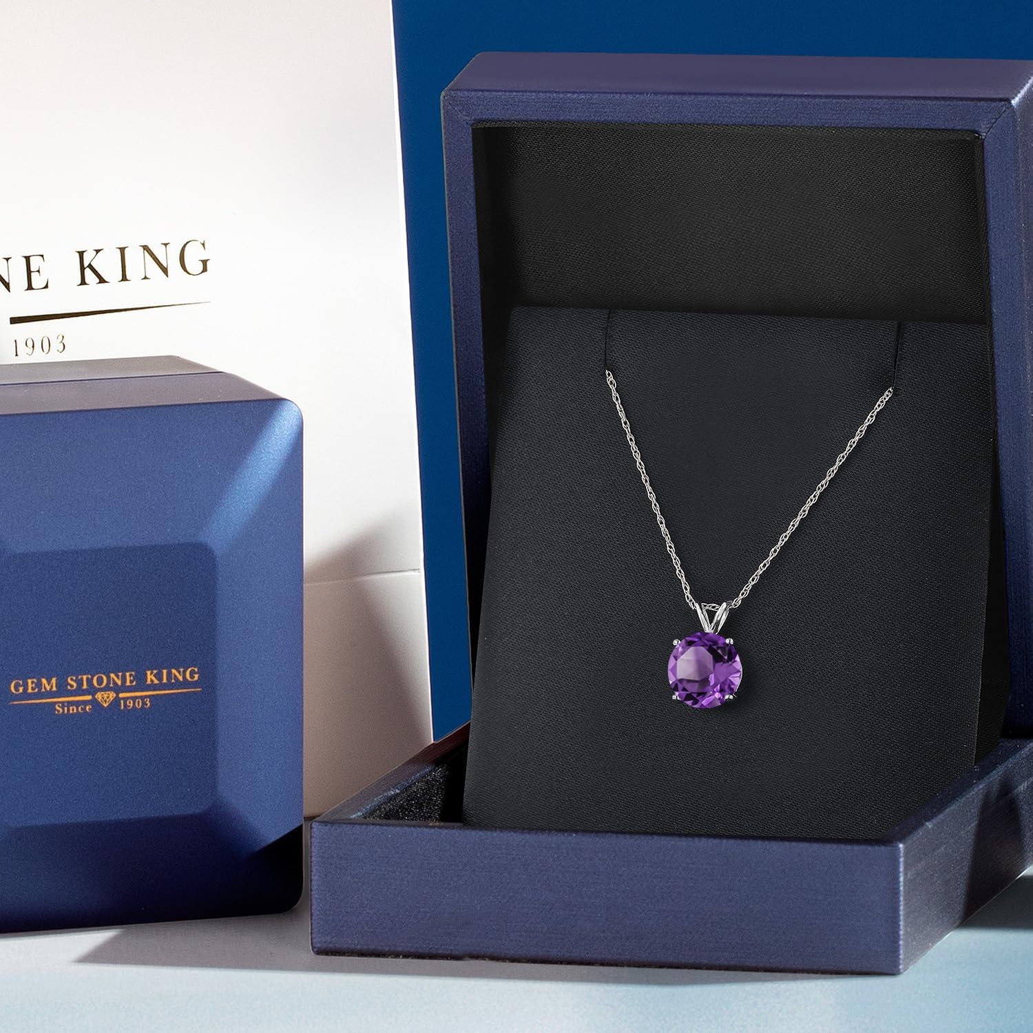 Gem Stone King 14K White Gold Purple Amethyst Pendant Necklace for Women | 2.10 Cttw | Gemstone February Birthstone | Round 9MM | With 18 Inch Chain - Image 5