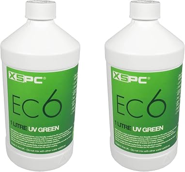 XSPC EC6 High Performance Premix PC Coolant, Translucent, 1000 mL, UV Green, 2-Pack