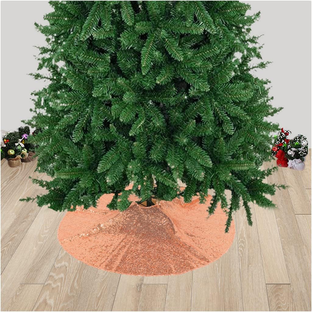 Pardecor 24 Inch Sequin Tree Skirt Rose Gold Christmas Tree Skirt Embroidered Round Gorgeous Ornaments Tree Skirts for Christmas Decorations