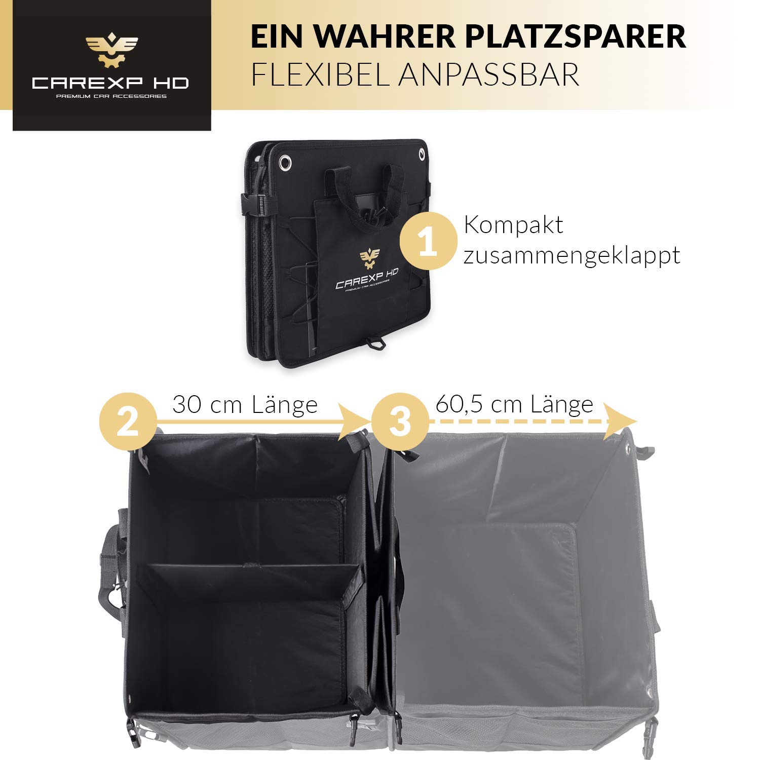 folgt CAREXP - Organizador para Almacenaje y Cajon Maletero Coche con Tapa (Plegable, Incluye Compartimentos Laterales, Interiores y Asas)