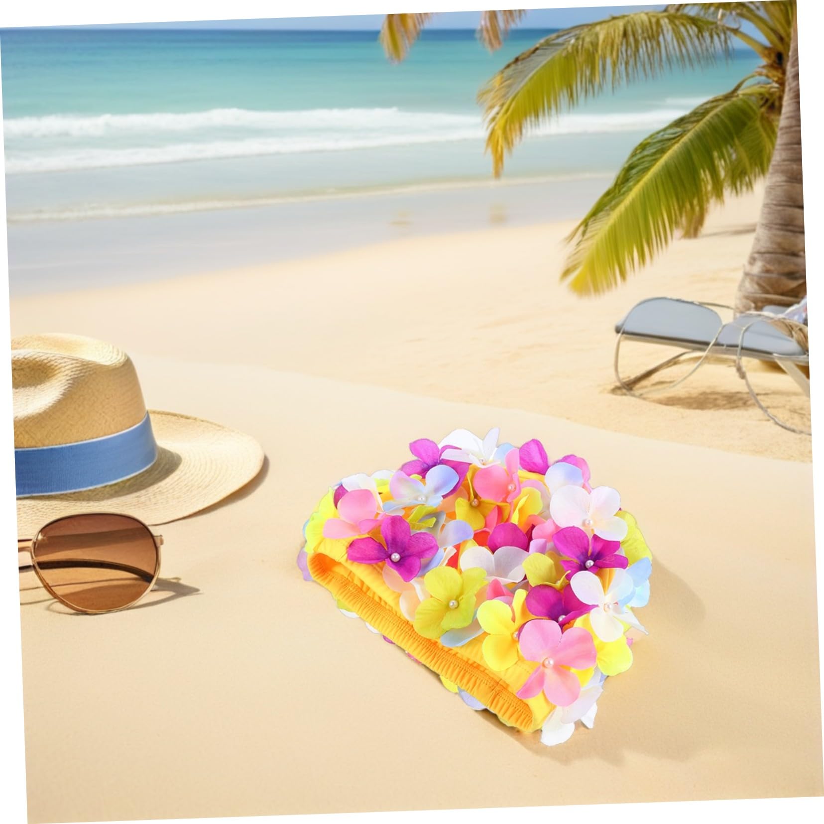 3 Pièces Bonnet de Bain Femme avec Pétales Colorés Étanche Adapté Cheveux Longs et Tresses Confortable et Léger pour Natation