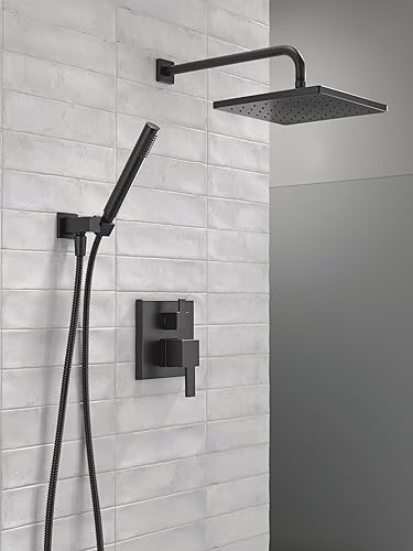 Miniatura 2 de Delta Faucet Modern Raincan - Sistema de ducha cuadrado de 2 ajustes, incluye cabezal de ducha de lluvia y rociador de mano negro, sistema de ducha