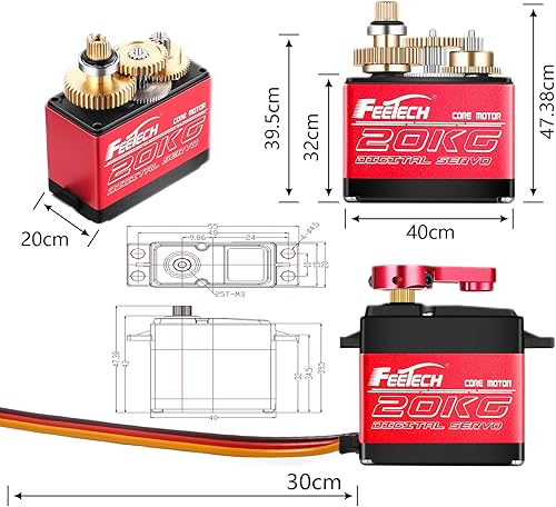 Miniatura 6 de FEETECH Servo motor de 44.1 lbs 7.4 V de alto voltaje impermeable de alto par RC servo servo de metal completo servo digital, caja de aluminio,