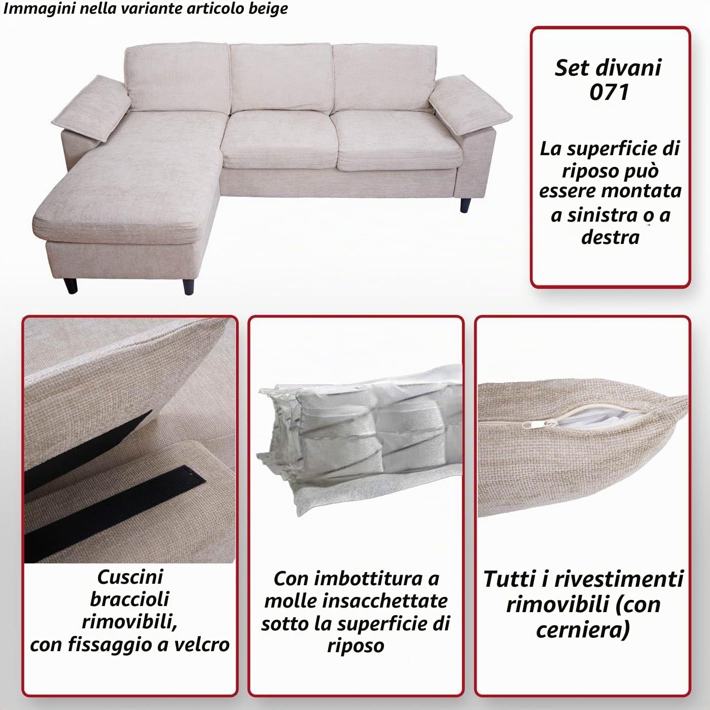 Mendler Divano con penisola HWC-O71, divano angolare L, tessuto (320 g/m²) legno 84x229x140cm - bordeaux