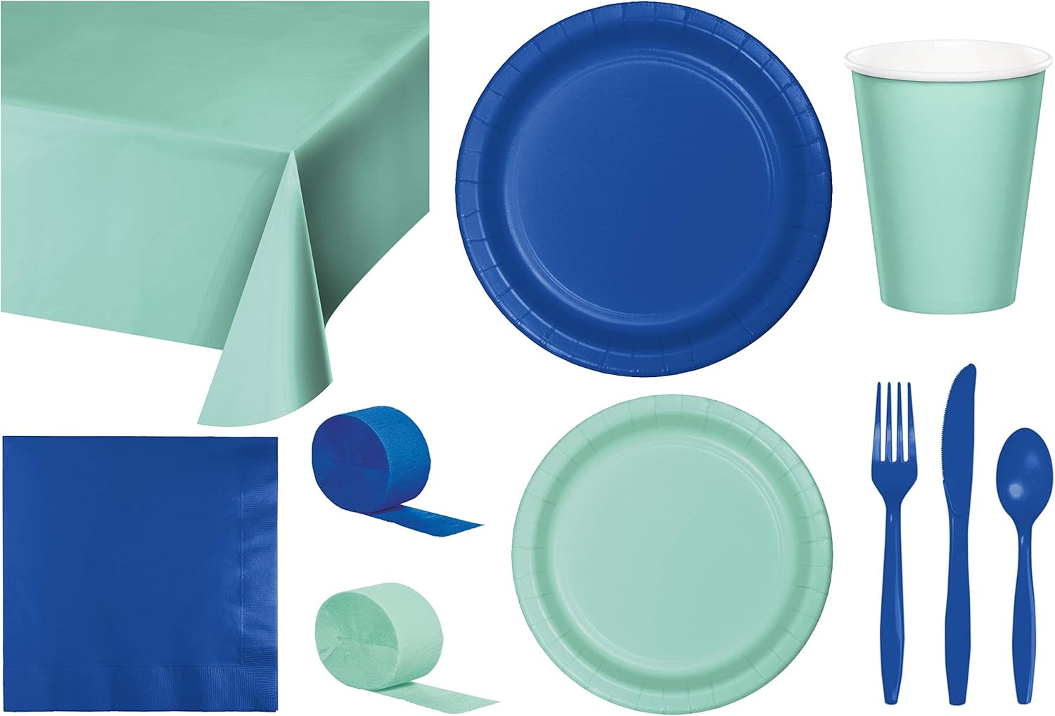 Baxters Party Bundle Bulk, Tableware for 24 People Cobalt Blue and Magenta Pink, 2 Size Plates Napkins, Paper Cups Tablecovers and Cutlery, Box of 199