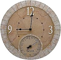 Taylor 14-Inch Terra Cotta Poly Resin Clock & Thermometer - UV Fade-Resistant Indoor/Outdoor Decor for Patio, Garden, Pool