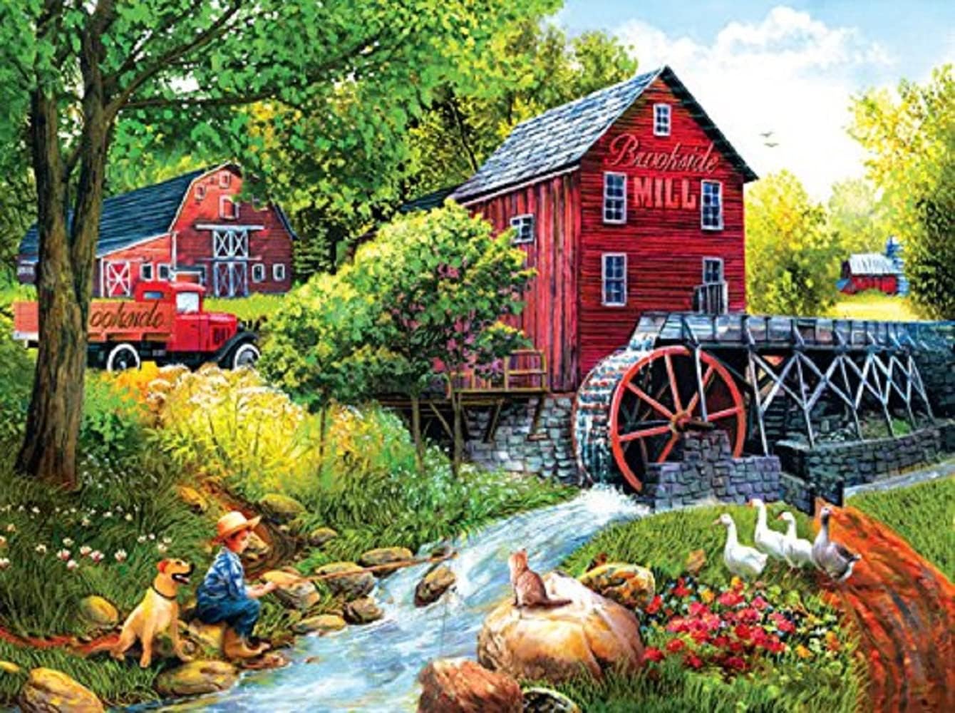 SUNSOUT INC - Playing Hookey at the Mill - 1000 pc Jigsaw Puzzle by Artist: Tom Wood - Finished Size 20" x 27" - MPN# 28751