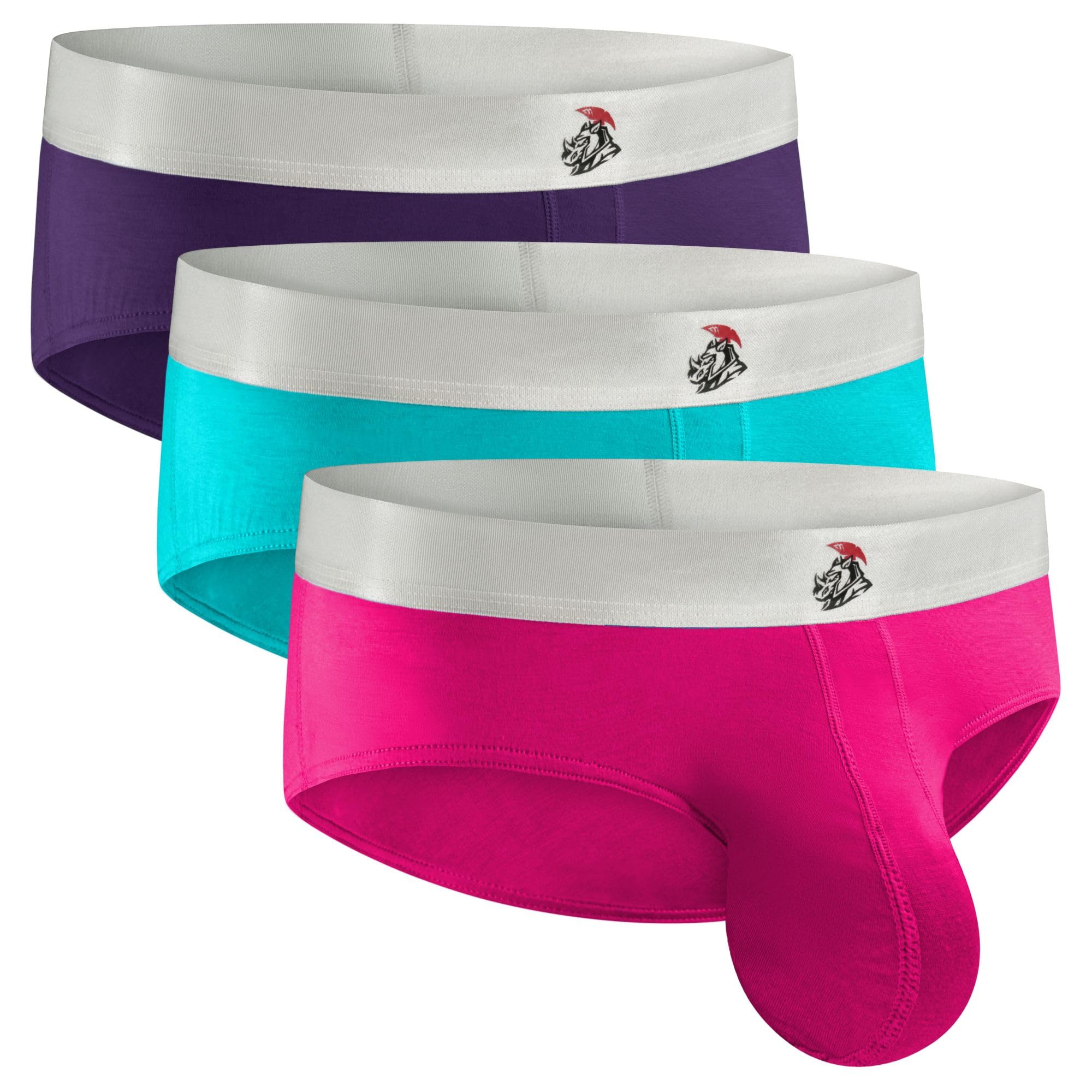 Real Men Ares-Accent Low-Rise Pouch Bikini Brief – 1, 3, 6 Pack with Size ABCD Pouch XS - 5XL, C Pouch No Fly 3 Pack Purple Pink Turquiose, XXL