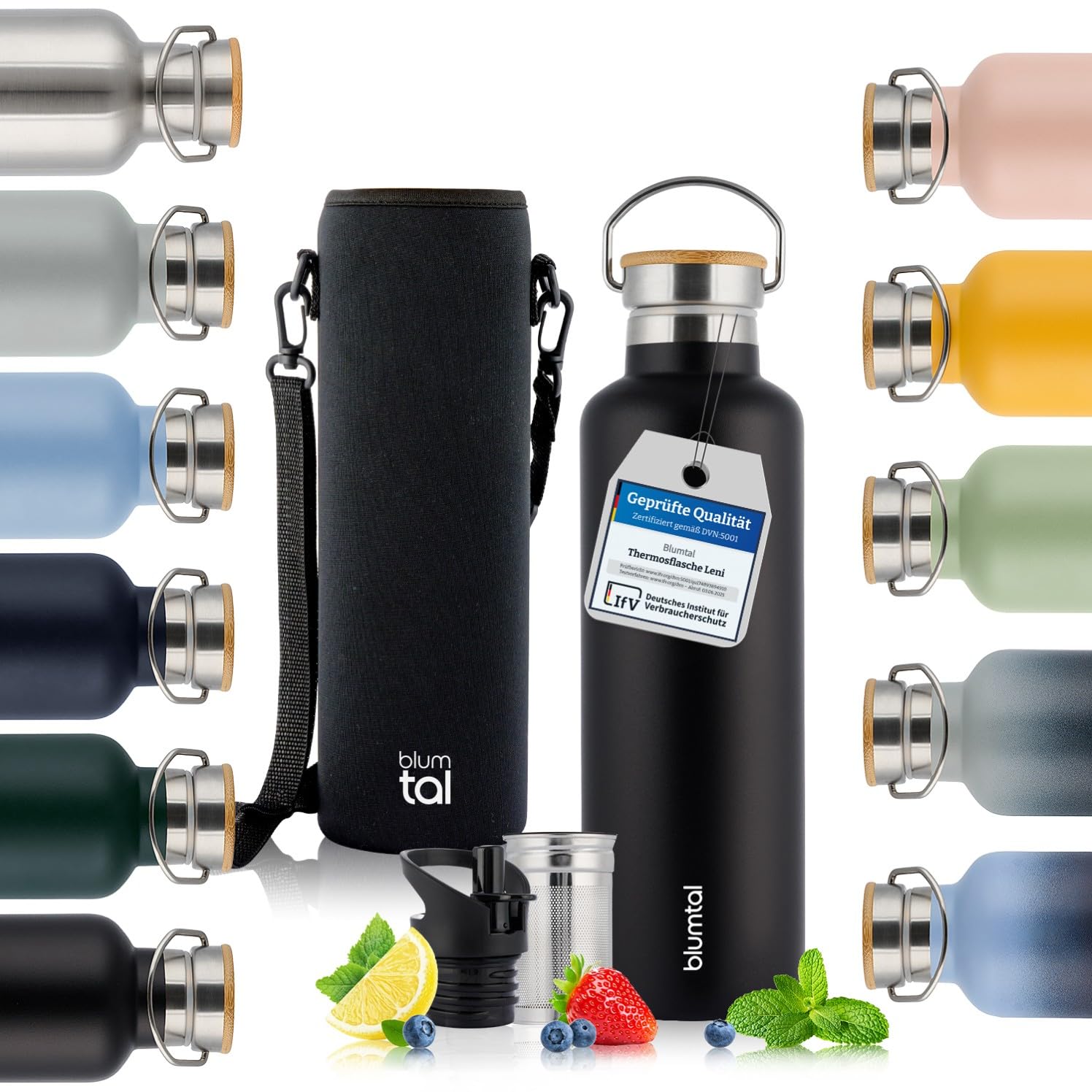 Blumtal Thermosflasche 1L - doppelwandige Trinkflasche Edelstahl 1L - Isolierflasche 1L BPA frei - Edelstahl Trinkflasche 1L - Teeflasche - Trinkflasche Thermo 1L - Sportflasche 1000ml - Black