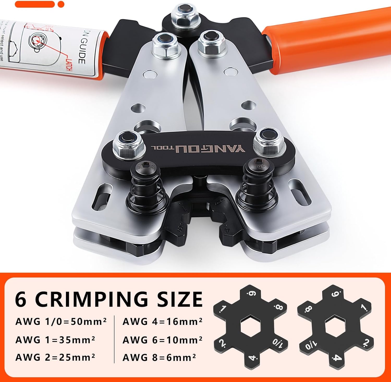 Yangoutool Battery Cable Lug Crimping Tool 1/0,1,2,4,6,8 Awg Gauge Heacy Duty Wire Copper Aluminum Ring Terminal Crimper For Electricians Vehicle Car Repair