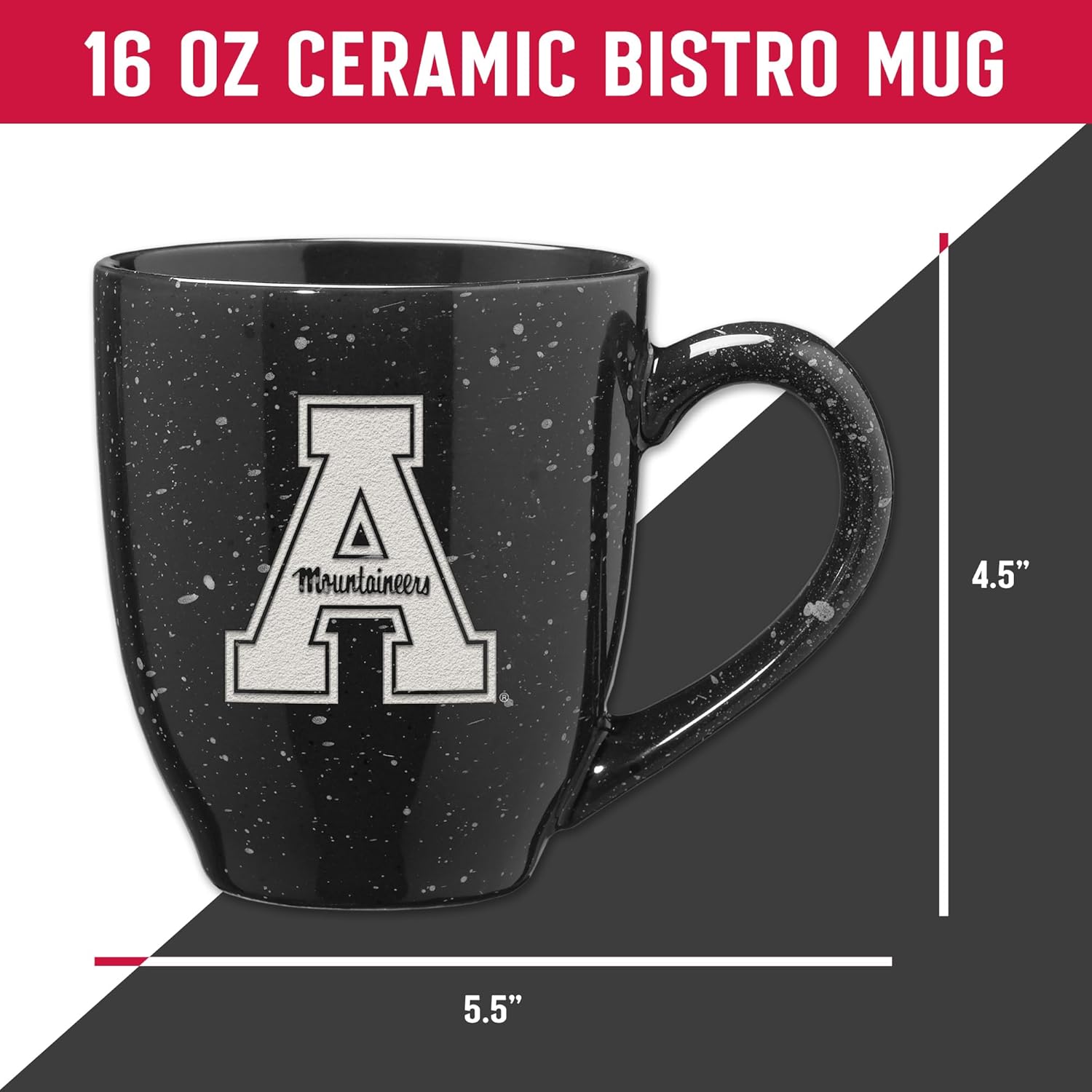 Rico Industries NCAA Appalachian State Mountaineers Standard Black 16 oz Team Color Laser Engraved Speckled Ceramic Coffee Mug - Image 5