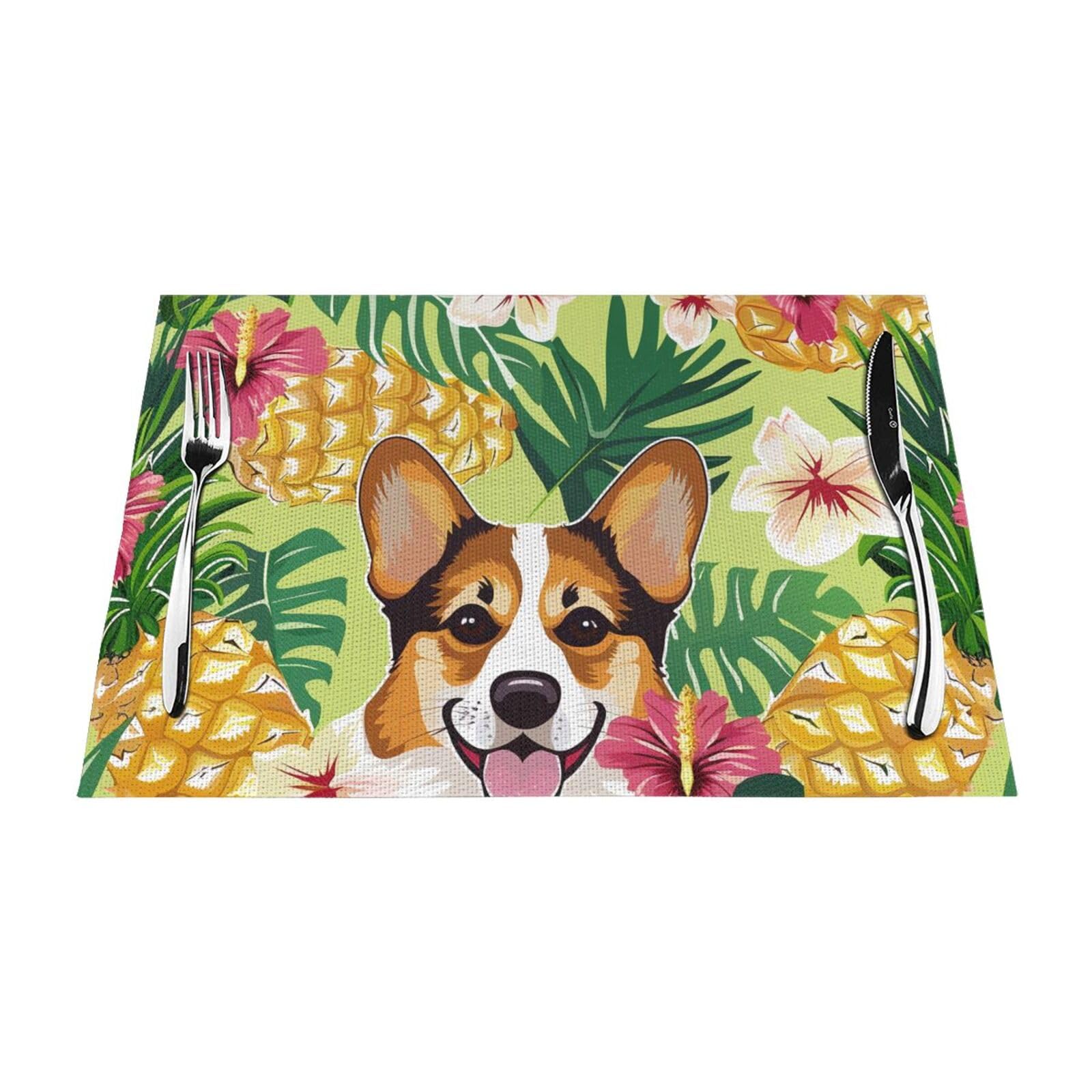 Set de table antidérapant lavable PVC tissé ananas Corgi lot de 6 45cm