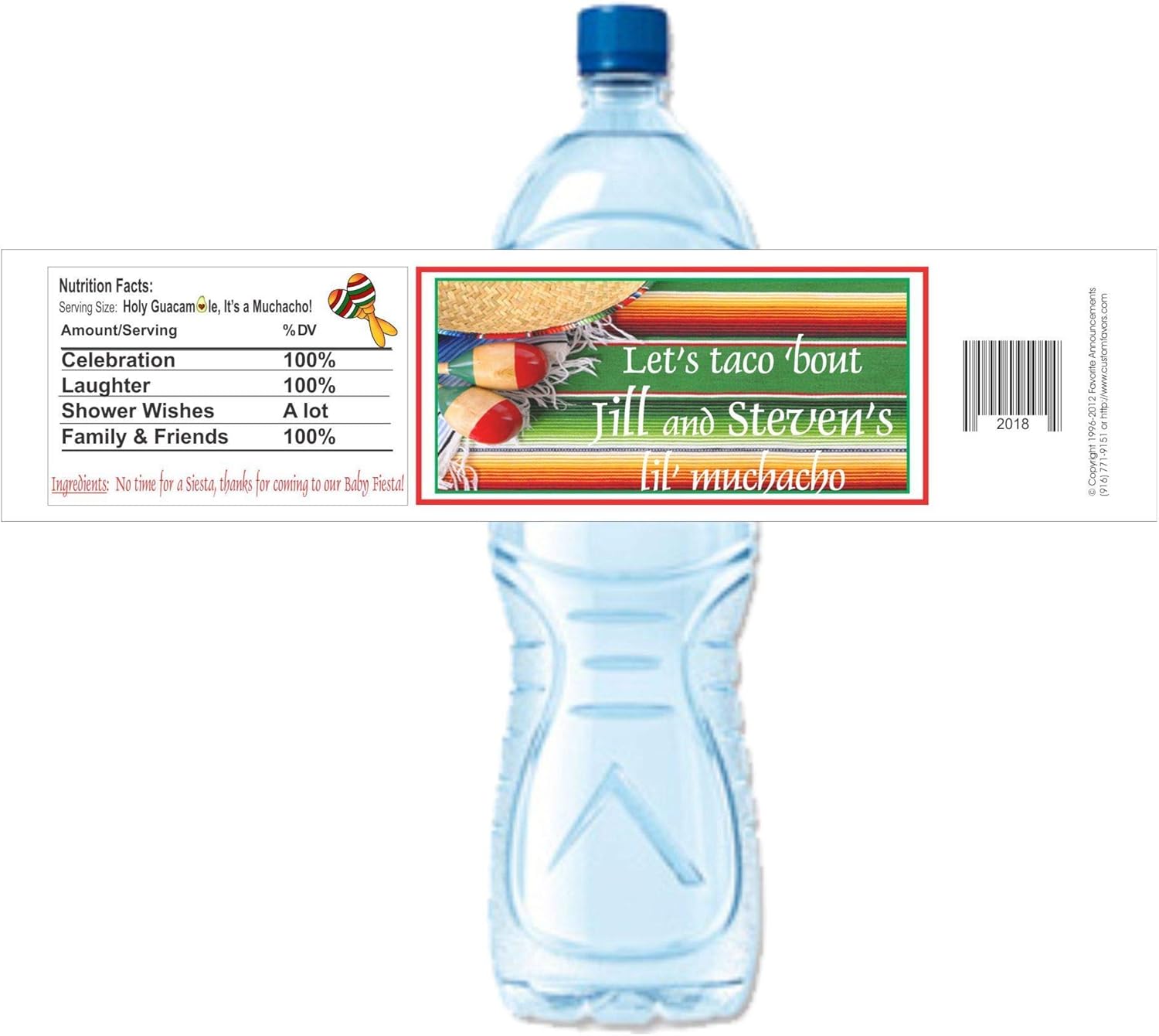 Baby Shower Water Bottle Labels, Mexican Fiesta, Waterproof (Set of 24)(YS51)