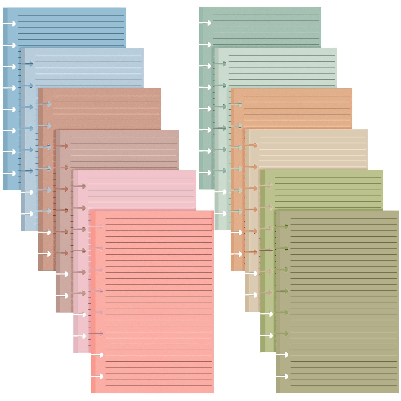 PerKoop 12 Pack 600 Sheets Half-letter Size Discbound Lined Planner Refill 5.5'' x 8.5'' College Ruled Size A5 8 Disc Notebooks 12 Colors Disc