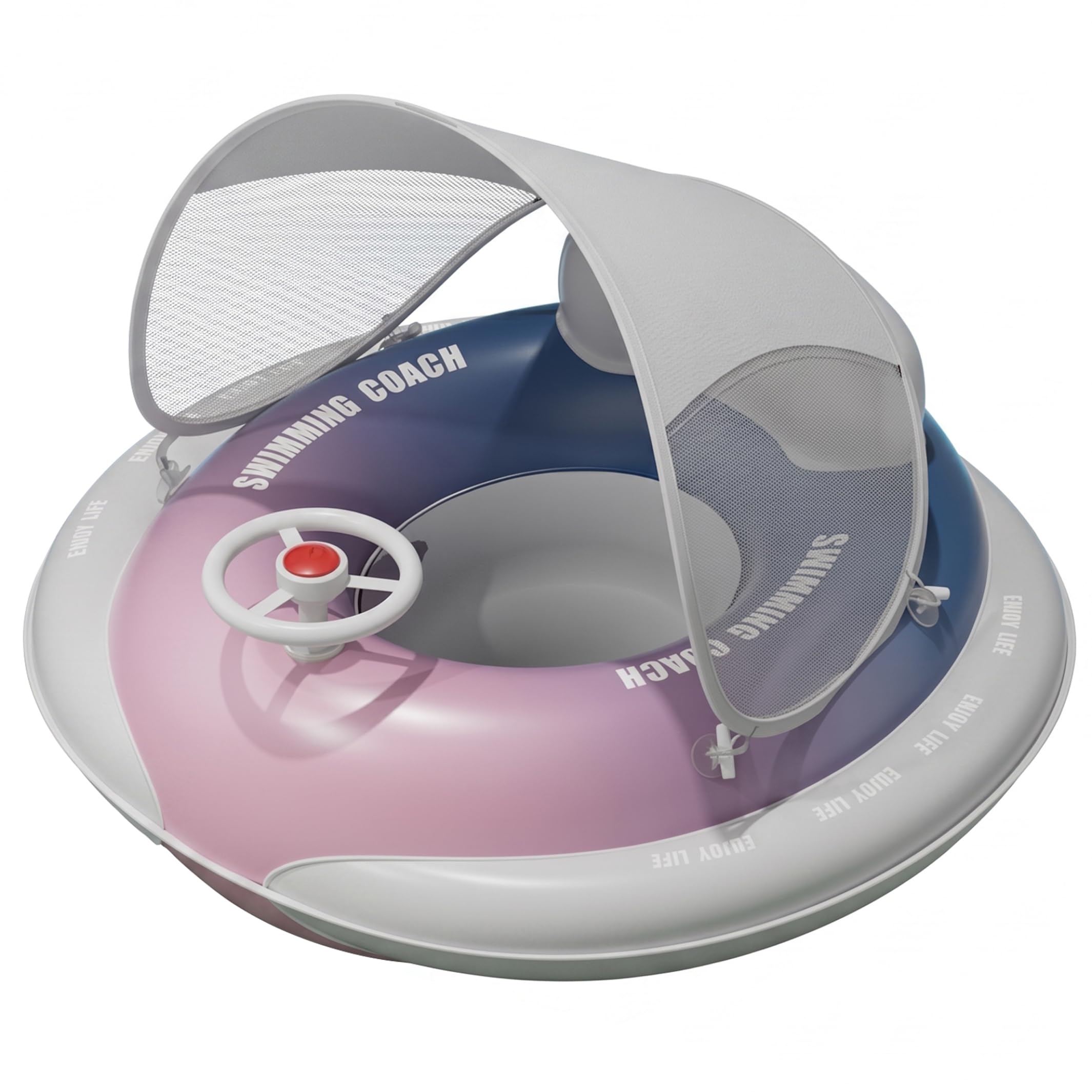 Grsrkep Infant Float with Canopy Baby Floatie with Built-In Pump, Anti-Tip Thickened PVC, 25.59x25.59
