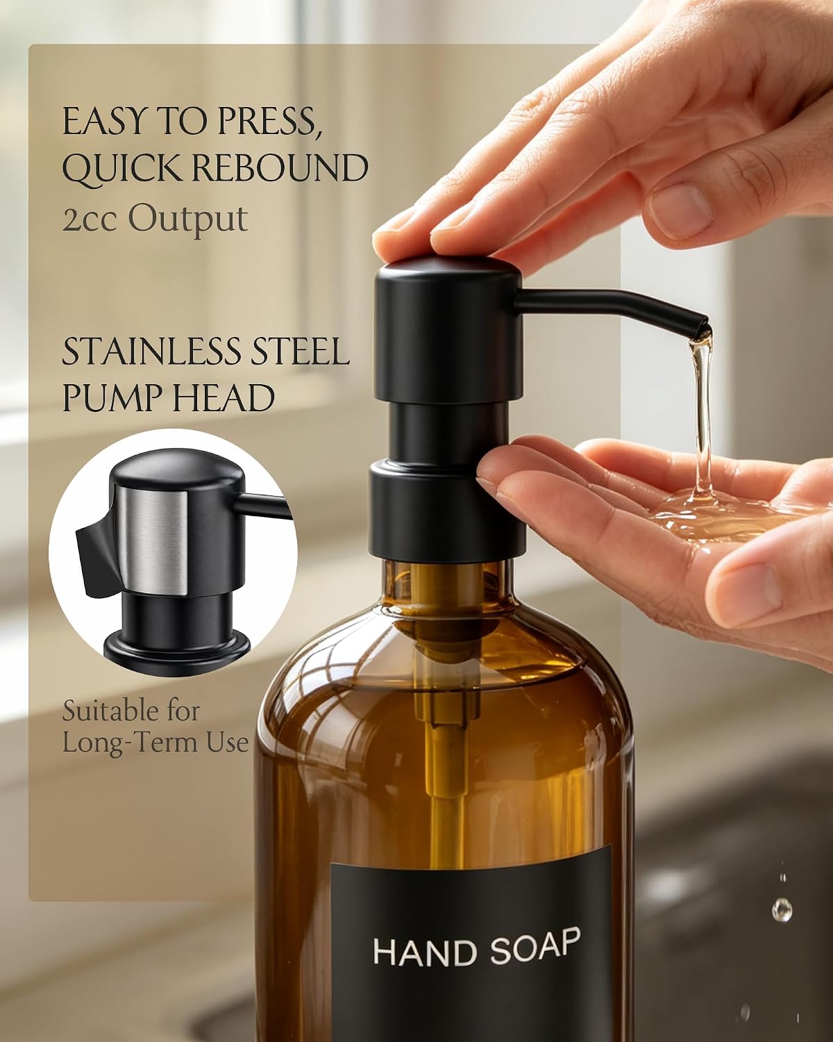Cisily Modern Soap Dispenser Set with Plants, Amber Glass Soap Dispensers with Pump, Decorative Hand and Dish Soap Dispenser Set, Soap and Lotion Dispenser Upgrade for Kitchen and Bathroom Decor