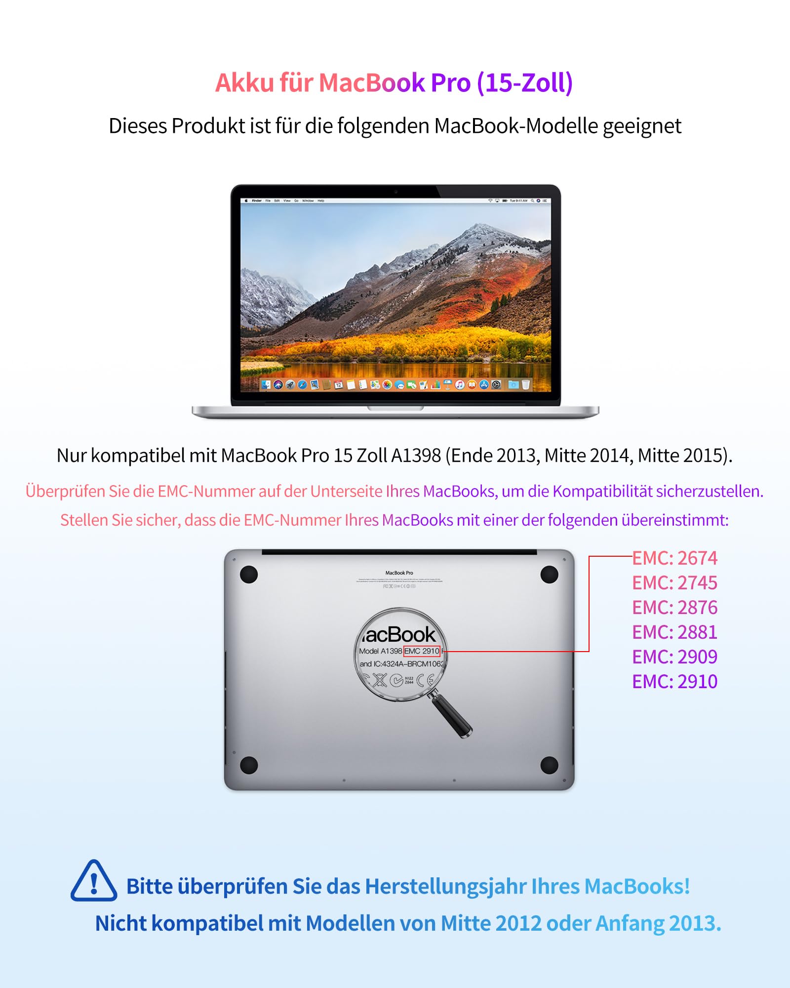 ASMARK MacBook Pro A1398 Akku für 15-Zoll (Mitte 2015, Mitte 2014, Ende 2013) Retina Batterie A1494/1618 Laptop Battery
