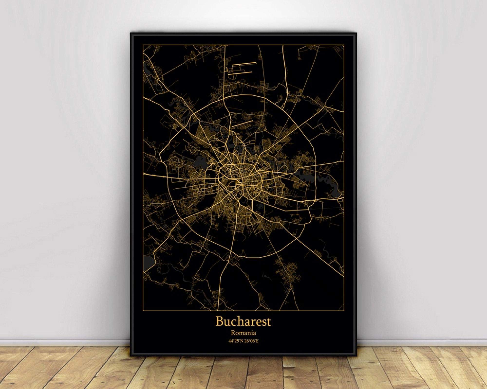 Carte de Bucarest sur toile le souvenir de vos voyages en or