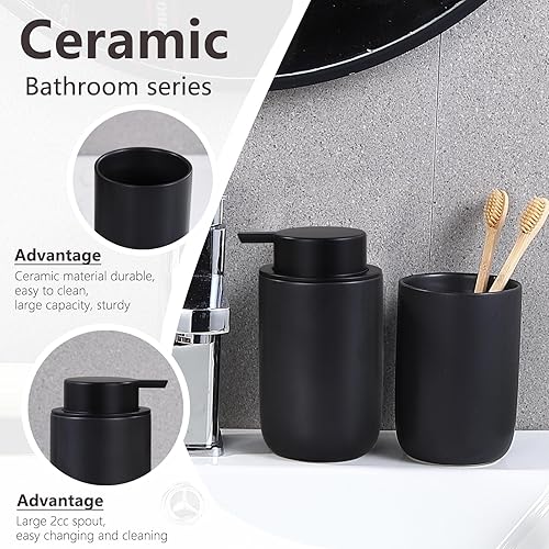 Miniatura 3 de BSDISP Juego completo de accesorios de baño de color negro mate, juego completo de accesorios de baño de cerámica, incluye bomba dispensadora de