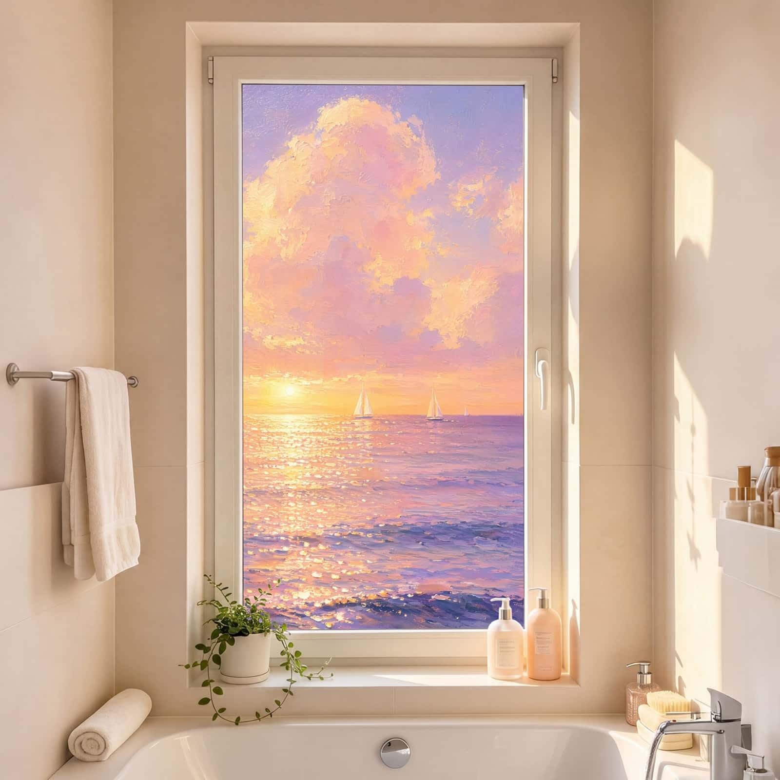 Vinilo Adhesivo Cristal Opaco Puesta De Sol Rosa Púrpura Vinilos para Cristales Privacidad Estatico Anti UV Reutilizable para Oficina Dormitorio Sala de Estar Vinilo para Ventanas